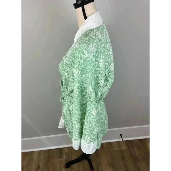 April Cornell Women's S/M Green Textured Robe Kimono Tie Long Sleeve Floral - Picture 6 of 10